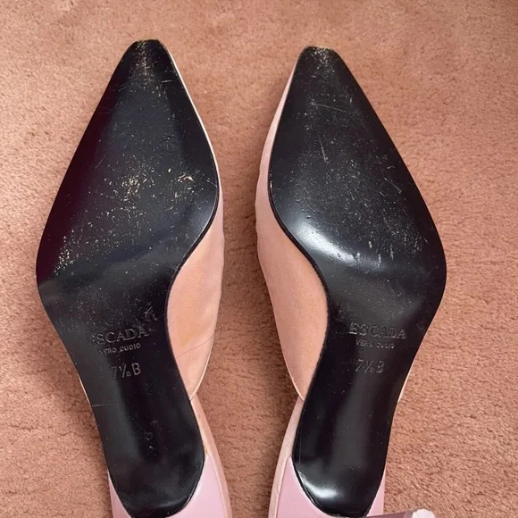 Escada Authentic Pink Silk Kitten Heel Mules Size 7.5B - Picture 5 of 10